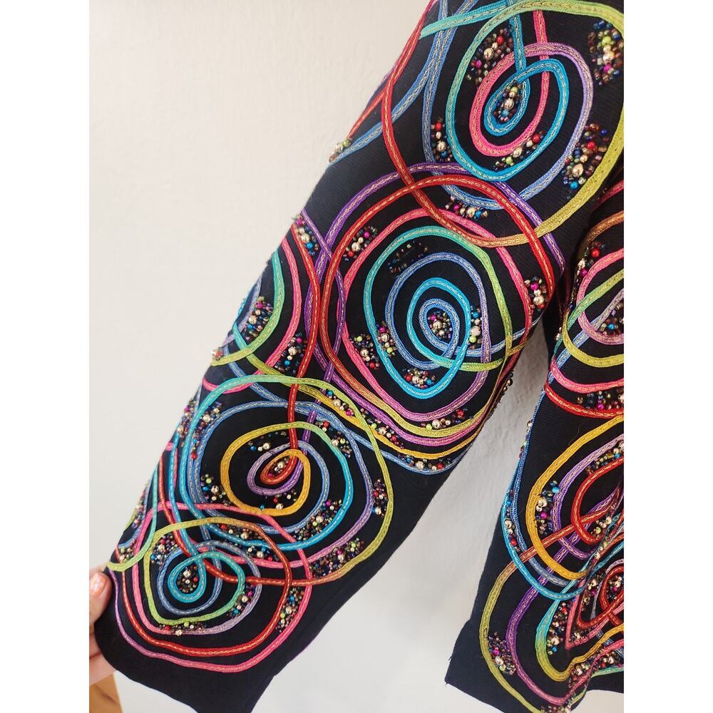 Ladies Multicolor Jacket Anage Size XL Zip Up BEADED Embellished Artsy - Picture 4 of 5